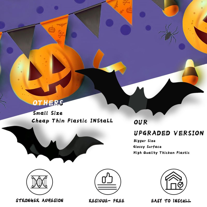 TDHDIKE Halloween Party Supplies Hallween Decorations Bats Wall Decor 140PCS Realistic PVC 3D Black Scary Bat Sticker for Creepy Home Decor Halloween Party Decorations DIY Wall Decal Bathroom Indoor Halloween Decor - Image 4